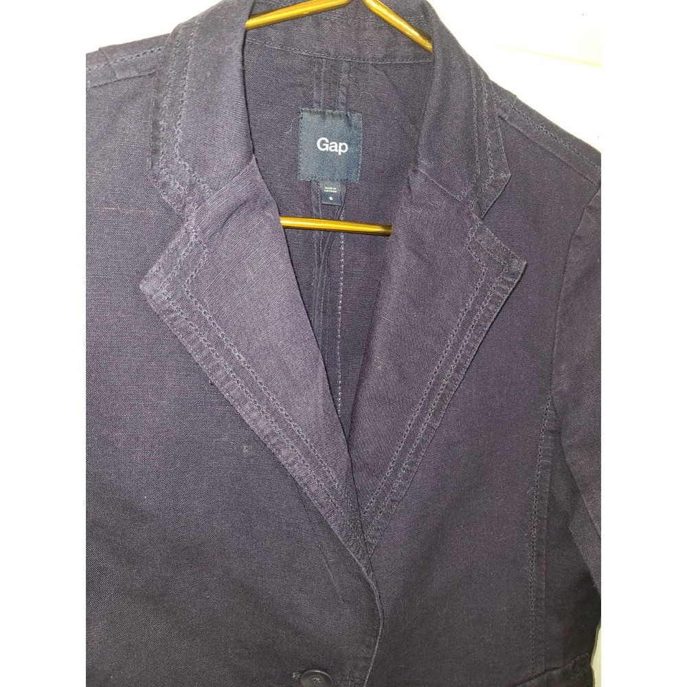 Gap Blazer Womens 6 Navy Blue Linen Blend Notch Lapel 3/4 Sleeve Prep Academic - Picture 9 of 9